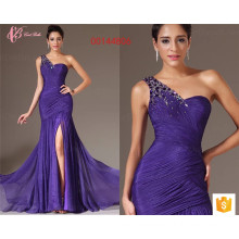 Alibaba Sexy Slit Purple Pleat Mermaid Beaded Club Vestidos Mulheres Maxi Dress Long